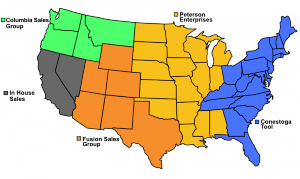 USA map colored by region